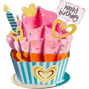 Paper Love 3D Birthday Pop Up Card With Detachable Keepsake Cupcake, For Adults or Kids | 5" x 7" Cover - Includes Envelope and Removable Note Tag