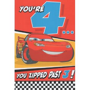Heartline Super Fast Racecar Happy Birthday Greeting Card for 4th Birthday (Age 4) Lightning Speed - You're 4...You Zipped Past 3!