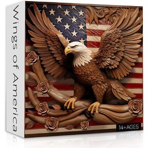 American Flag Eagle Puzzles for Adults 1000 Pieces, Vintage USA Patriotic Faith Jigsaw Puzzle, United States Bird Roses Flower Puzzles as Home Decor