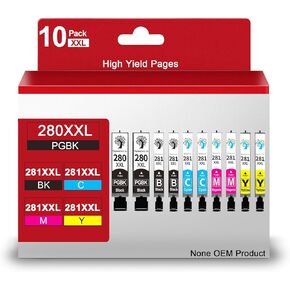 H&BO TOPMAE Compatible Canon Ink 280 and 281 Cartridges 280XXL 281XXL PGI-280XXL CLI-281XXL Ink Cartridge for Canon Pixma TS6320 TR8520 TR7520 TS9120 TS6120 TS8120 TS9521C Printer(10 Pack