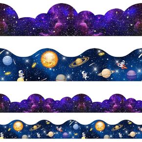 Galaxy Scalloped Borders Outer Space Straight Borders Trim Night Sky Bulletin Board Classroom Bulletin Board Wall Decor Back to School Bulletin Trim Borders for Chalkboard Whiteboard(79 ft)