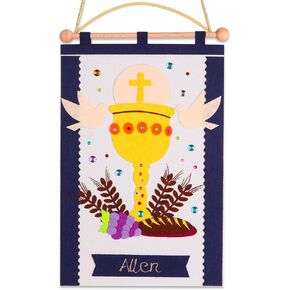 First Communion Banner Kit for Boys 9 x 14 Inch First Holy Communion Banner kits Sunday School DIY Arts and Crafts kit for kids first communion gifts for Boys or Girls (Blue)