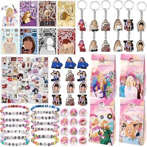 Pop Singer Party Favors Set, 160 PCS Singer Goodie Bags Stuffers with Party Bags, Bracelets, Keychains, Shoe Decorations, DIY Stickers etc Fan Birthday Party Supplies Perfect for Kids and Adults Party