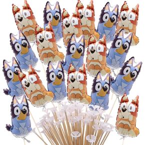 Toyland® Pack Of 20 - Bluey & Bingo Mini Character Balloons - Sticks And Cups Included - Birthday Party Decorations