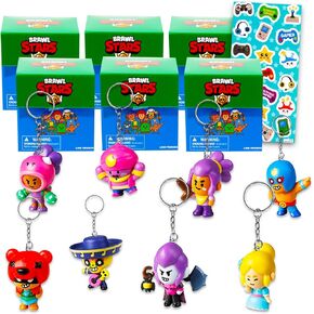 Brawl Stars Blind Bags Party Favors Set - Bundle with 6 Surprise Keychain Mystery Figures, Stickers | Bag Clips for Kids