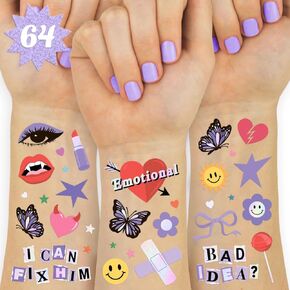 XO ، Fetti Purple Butterfly Party Tattoos - 64 Styles | Pachelorette Tattoo Favors ، ملحق فتاة عيد ميلاد ، زينة حفلات الحفلات ، لوازم الهذيان ، المهرجان