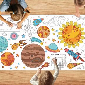 Outer Space Coloring Tablecloth for Kids, DIY Crafts Space Astronomy Giant Coloring Poster Table Cloth Cover for Classroom Activities Party Decorations Supplies