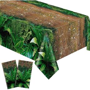 durony 2 Pieces Forest Path Tablecloth Safari Jungle Table Cover Waterproof Plastic Party Table Cover for Safari Jungle Birthday Baby Shower Party Supplies Table Decor, 108 x 54 Inch