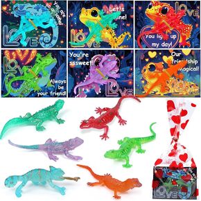 Valentines Day Cards for Kids Classroom School, 24 Pack Valentines Day Gifts for Kids with Glow in The Dark Lizards Fidget Toys, Valentines Day Party Favors for Kids Prizes Exchange