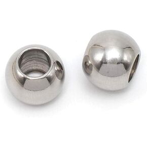 50 PCS Stainless Steel Spacer Beads, Round Larger Hole Polished Metal European Beads Craft Finding for Bracelet Necklace Earring Jewelry Making [Hole 5mm x Dia. 10mm] 0105