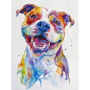 DIY 5D Diamond Art Watercolor Pitbull Dog Paint with Full Drill Round Diamond Gems Painting by Number Kits for Adults Art Craft Home Wall Decor 11.8x15.8in(2)