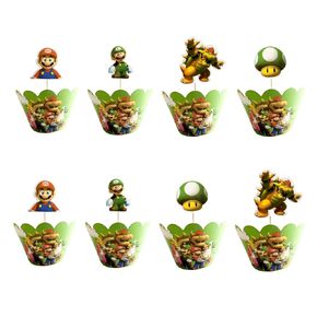 12pc Mario Cake Topper and Cake Wrapping Paper Pick Children Mario Party Decoration Kids Birthday Mario Party Decoration Supplies