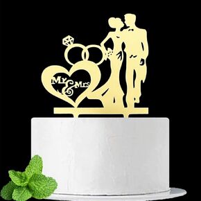 JIEEIN Mr and Mrs Cake Topper, We're Engaged Cake Pick Engagement Party Decorations, Bridal Engagement Wedding Party Decoration Supplies, Mirror Gold Acrylic Cake Topper