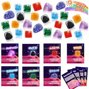 Rock Collection for Kids, 28Pcs Rocks and Gemstones with Cards Bulk, Crystal Rocks Party Favors for Kids 3-5,4-8,8-12 Science Education Gifts for School Classroom Birthday Valentines Easter Party