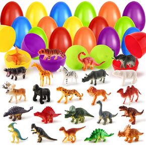 Shemira 24 Pack Easter Eggs Filled with Animal Dinosaur Toys, Easter Basket Stuffers Fillers for Kids, Easters Eggs Hunt Event, Easters Party Favors Supplies, Easter Gifts for Kids, Classroom Prizes