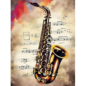 YEEIFFD Diamond Art Painting Vintage Music Note Retro Musical Saxophone Kit for Adults Diamond Art Painting by Number Kits Gem Art Wall Home Decor 12 x 16 inch