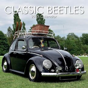 2025 Square Wall Calendar - Classic Beetles 12 x 12 Inch Monthly View, 16-Month, Transport Theme, Includes 180 Reminder Stickers