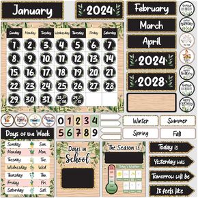 Decorably 155 Pcs Cutouts Farmhouse Preschool Calendar for Classroom Elementary, School Calendar for Classroom - School