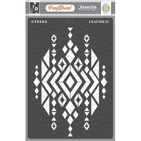 CrafTreat Reusable Triangle Pattern Stencils for Painting on Wood, Pottery, Canvas, Paper, Fabric and Wall - Aztec Design2 - Size: A4 (8.3 x 11.7 Inch) - DIY Art and Craft Stencils for Home Decor
