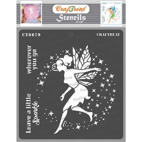 CrafTreat Reusable Fairy Stencils for Painting on Wood - Fairy with Wings - 6X6 Inches - Fairy Wing Stencil for Painting on Canvas - Home Decor Stencils of Fairy
