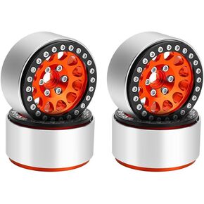 1.9 Beadlock Wheels Rim - 10mm Aluminum Deep Dish Negative Offset RC Crawler Wheel Hub for 1/10 Scale RC Crawler Traxxas TRX4 Axial SCX10 SCX10 II RC4WD D90 D110 TF2 Tamiya CC01 Redcat Gen8 (Orange)