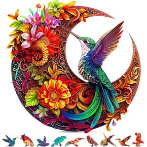 Unique Wooden Puzzles for Adults, Hummingbird Puzzle 200 Pieces 11.42" x 11.42", Animal Shaped Wood Puzzles Adult Brain Teasers, Wooden Jigsaw Puzzles, Family Games for Kids and Adults