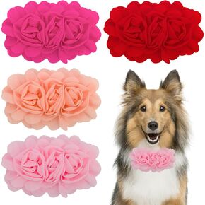 4 PCS Dog Flower Collar Accessory ، 4-Color Pet Flower Plowerlars Soft chiffon dog bow flower flow for for puppy cat julear grooming accessories （trumpet flower）