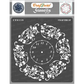 CrafTreat Reusable Floral Clock Stencils for Painting on Wood, Canvas, Paper, Fabric, Floor, Wall and Tile - Floral Clock - 6x6 Inches - Reusable DIY Art and Craft Stencils - Clock Face Stencil