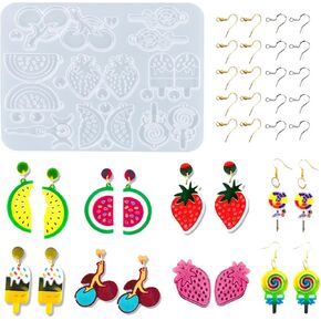 Earring Resin Molds Jewelry Silicone Mold for Resin Pendant Crystal Casting Mould Keychain Epoxy Moulds with 20 Earring Hooks for DIY Necklace Ornament (Earring Molds)