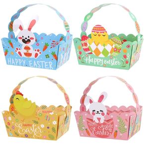 Araluky 24 Pcs Mini Easter Boxes, Easter Baskets with Handle Bunny Chick Party Favor Boxes Egg Hunt Party Supplies