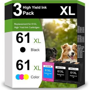 3 Pack 61XL Ink Cartridge Value Pack Replacement for HP Ink 61 61XL Ink Works with HP Envy 4500 4502 5530 Deskjet 10001510 2540 3000 Officejet 4635 4630 Printer (2 Black, 1 Tri-Color)
