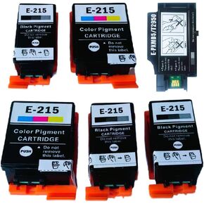 IDO Remanufactured for 215 T215 Ink Cartridges and T2950 Maintenance Box Compatible with WF-100 WF-110 Printer (3 Black, 2 Tri-Color, 1 T2950 Maintenance Box, 6 Packs)