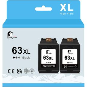 Penguin 63XL Black Ink Cartridges Remanufactured for HP 63 for 5255 5212 5200 5258 3830 3637 3630 3632 4650 4652 1112 1110 4520 4512 4516 Printers for hp63 XL hp63 hp63xl hp 63xl Ink 2 Pack
