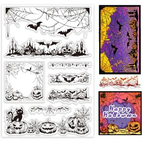 PH PandaHall Halloween Clear Stamps, Bat Transparent Stamp Decorative Clear Stamps Pumpkin Craft Stamp Web Rubber Stamp for Card Making DIY Scrapbooking Stamp Album Crafting Journal Decoration