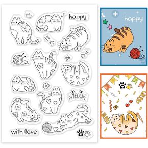 GLOBLELAND Cute Cats Silicone Clear Stamps Cat Paw Print Transparent Stamps for Birthday Valentine's Day Cards Making DIY Scrapbooking Photo Album Decoration Paper Craft