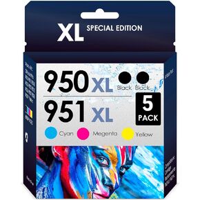 Inkjet Cartridges HP 950/951XL 5 Pakc Ink. Works for Officejet Pro 8600 8610 8620 8615 8630 Printers. 5 Pack (2 Black, Cyan, Magenta, Yellow)
