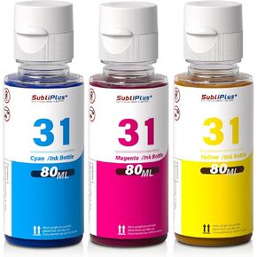 31 Cyan Magenta Yellow Ink Bottle Set Compatible Replacement for HP Smart Tank Printer 6001 7602 5101 5000 7301 5102 757 7601 7601 755 6002 7302Ink Refill, Smart Tank Plus 651 551 Ink Refill