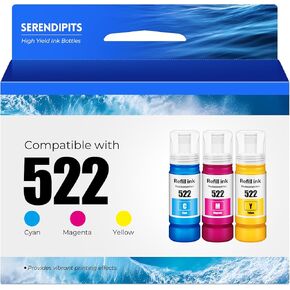 522 Ink Bottle Color Combo Pack ET-2800 ET-2400 ET-4800 ET2800 Replacement for 522 Ink Refill Bottle Color for Ecotank ET-2803 ET-2840 ET-2720 ET-4700 ET-4810 2400 Printer (Cyan/Magenta/Yellow)
