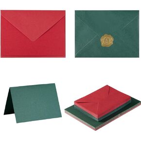 Homtable 50 Pack A7 Christmas Shiny 5x7 Onversion Red Green مع بطاقات 5x7 لامعة وملصقات ذهبية لدعوات عيد الميلاد وبطاقات المعايدة (5x7)