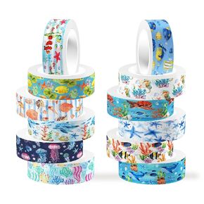 12 Rolls Underwater World Washi Tape Set, Sea Life Cartoon Decorative Tape, Holiday Decorative Tape for Scrapbooking Supplies, DIY Crafts