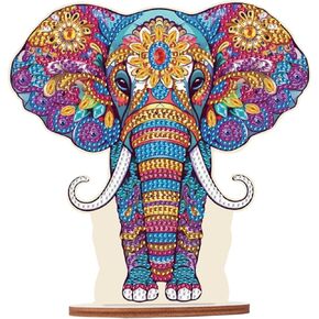 JISHSHAY Diamond Painting Tabletop Decoration DIY Elephant Diamond Art Desk Ornament with Acrylic Plate Special Shaped Crystal Desktop Ornament Gem Art Diamond Art Kits for Adults Home Decor