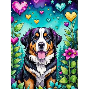 PUAGEMTI Diamond Painting Kits for Adults Animals, Love, Flowers Diamond Art DIY 5D Graffiti Art Full Round Drill Crystal, Bernese Mountain Dog Rhinestone Arts and Crafts Home Wall Decor 12x16 inch