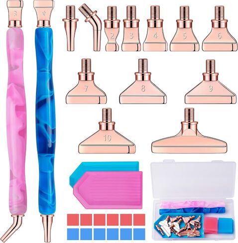 Sttargxing 27 PCS Diamond Painting Pen Kit,12PCS Stainless Steel Tips with 12 Clay, Multi Placer Tips 5D Diamond Painting Accessories, Diamond Painting Pen Replacement for DIY Craft(Rosegold) in Saudi Arabia