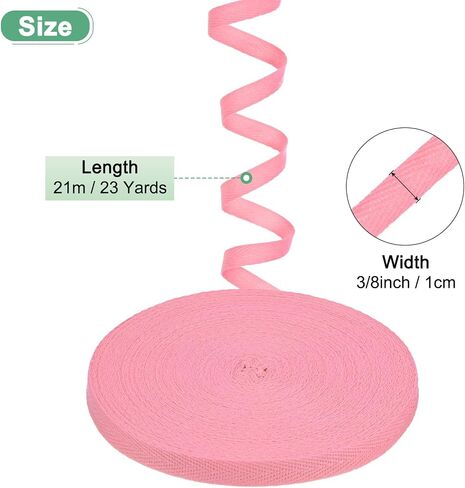 Cotton Twill Tape, (10mm)3/8 Inch 23 Yards Cotton Twill Ribbon Bias Binding Tape Natural Herringbone Webbing Trim for Apron Sewing/Gift Wrapping/Craft DIY [Pink] in Saudi Arabia