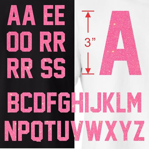 47 Pieces, 3" Glitter Iron-On Letters – Heat Transfer Vinyl for DIY T-Shirts, Bags, and Gifts. Perfect for birthdays, Christmas, anniversaries, and custom designs! Durable and easy to use. (Neon Pink) in Saudi Arabia