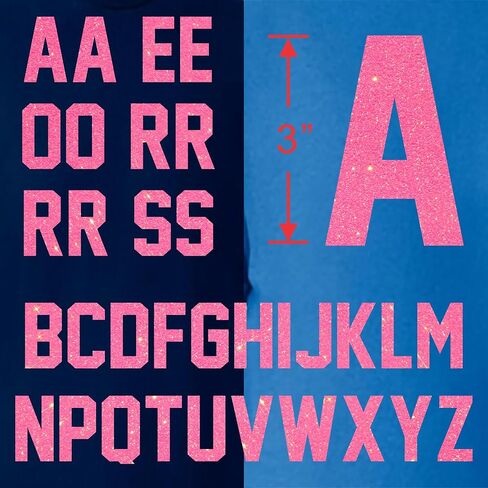 47 Pieces, 3" Glitter Iron-On Letters – Heat Transfer Vinyl for DIY T-Shirts, Bags, and Gifts. Perfect for birthdays, Christmas, anniversaries, and custom designs! Durable and easy to use. (Neon Pink) in Saudi Arabia