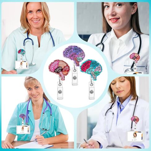 3 Pcs Nurse Badge Reel Retractable Brain Rotatable Organ Flower Clip Organs Name Tag Alligator Clip Hand-Drawn Anatomy Pattern Badges Holder for Nursing Students RN Doctors in Saudi Arabia