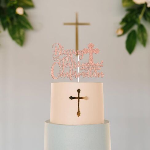 Gold Glitter Blessing On Your Confirmation Cake Topper, My Baptism/God Bless/First Holy Communion, Funny Baptism Baby Shower Baby's 1st Birthday Party Decorations Supplies in Saudi Arabia