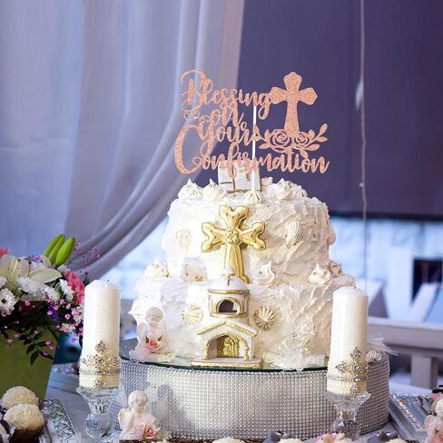 Gold Glitter Blessing On Your Confirmation Cake Topper, My Baptism/God Bless/First Holy Communion, Funny Baptism Baby Shower Baby's 1st Birthday Party Decorations Supplies in Saudi Arabia