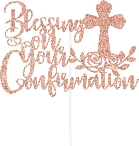 Gold Glitter Blessing On Your Confirmation Cake Topper, My Baptism/God Bless/First Holy Communion, Funny Baptism Baby Shower Baby's 1st Birthday Party Decorations Supplies in Saudi Arabia
